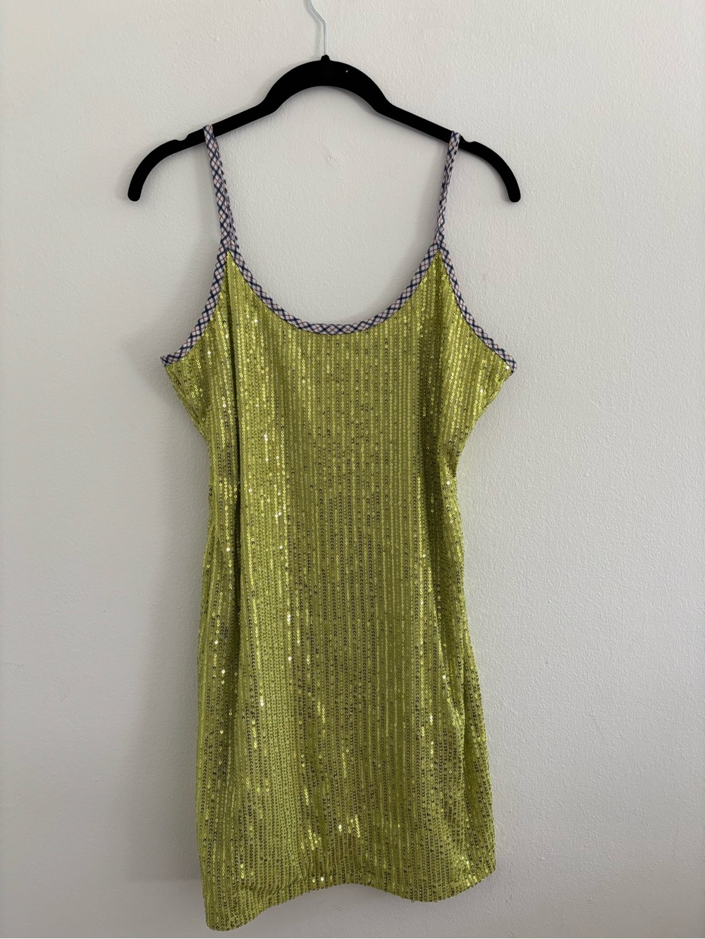 Source Unknown Lime Green Sequin Mini Dress with Braided Straps